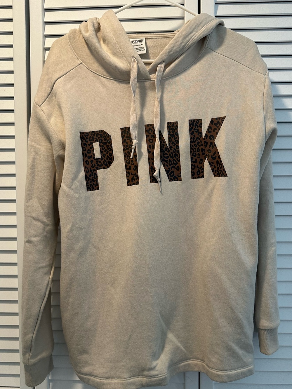 PINK Victoria's Secret Cream Hoodie with Leopard PINK Logo